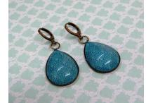 Boucles d'oreilles laiton bronze et cabochon goutte Art bleu vert