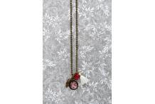 Collier laiton bronze et cabochon Wax rouge