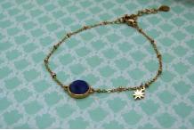 Bracelet chaîne acier doré et pierre semi- précieuse Lapis Lazuli