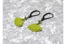 Boucles d'oreilles laiton bronze et dentelle Eventail Vert Anis